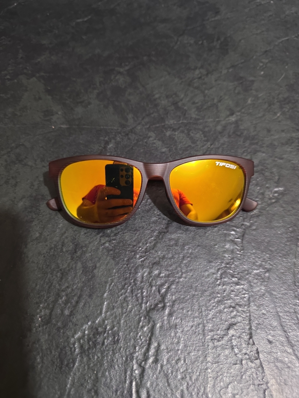 Tifosi Swank Sunglasses-Woodgrain Frame - Smoke Tint with Yellow Mirror